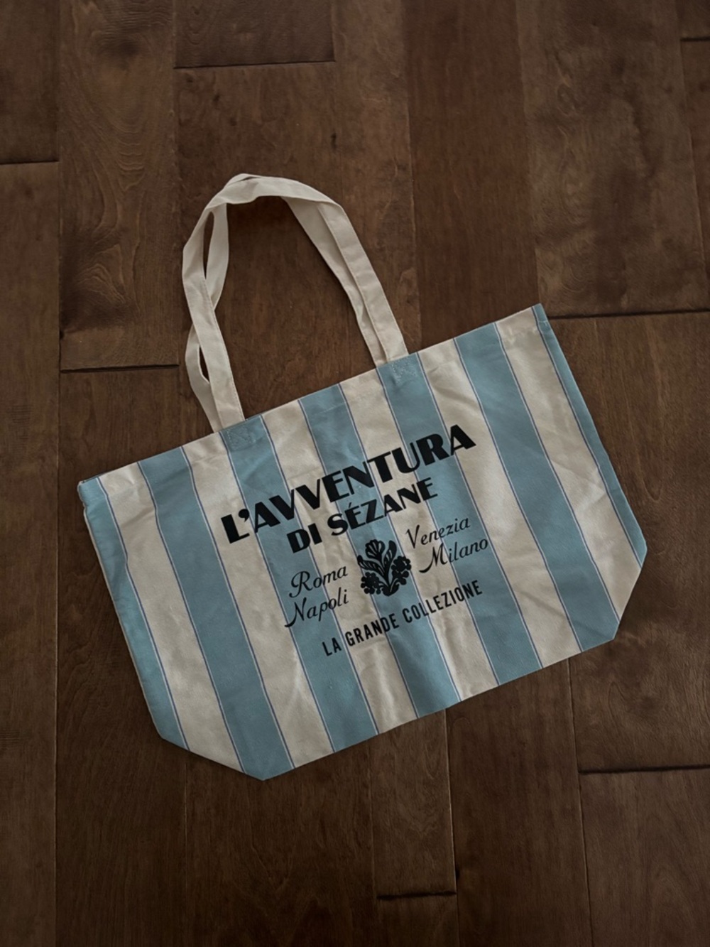 Sézane Blue & White Striped Canvas Tote